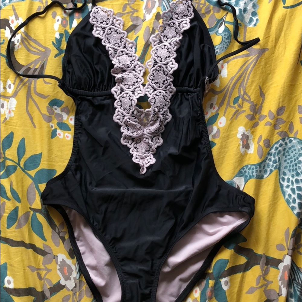 Black crochet monokini